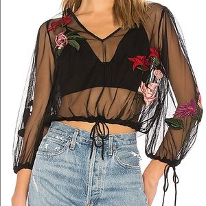 Lovers + Friends Lillian Embroidered black top